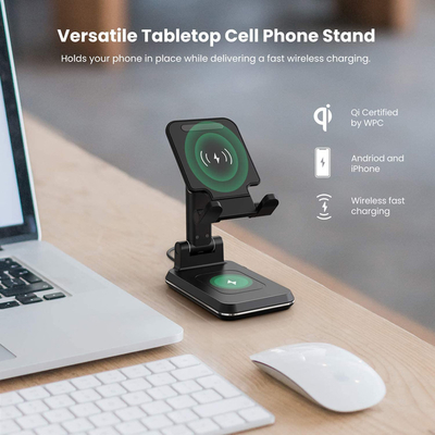 Portable 10W Qi 2 In 1 Mobile Wireless Charger Foldable Phone Holder